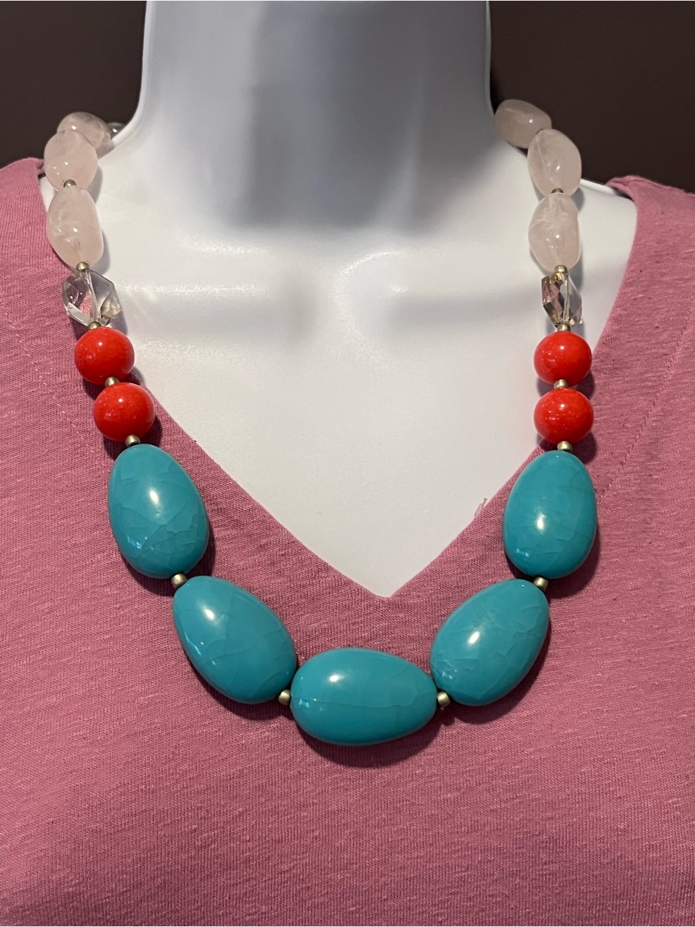 Turquoise & Red Bead Statement Necklace - Women Jewelry